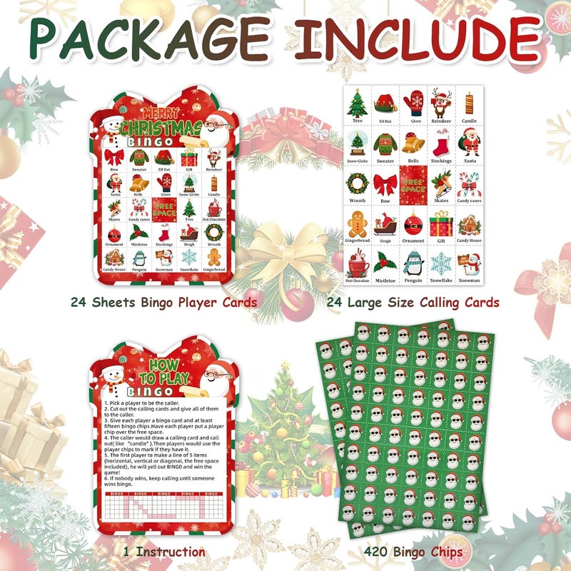 JGCWorker Store Christmas Bingo Cards Game Set - Xmas Festive Holiday Party Supplies for Kids and Adults, 24 Players, Merry Christmas Themed Bingo Cards for School Classroom, Family Activities, Seasonal Party Favors - Image 3